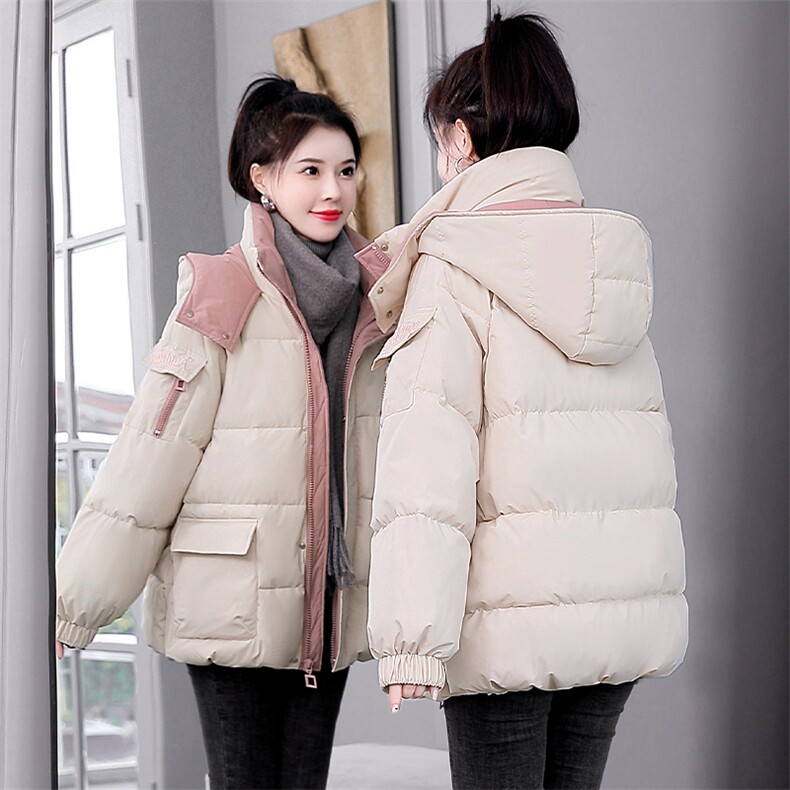 羽绒棉服女短款2024冬新款小个子宽松刺绣撞色加厚面包服棉袄外套,女装棉衣/棉服,关键词