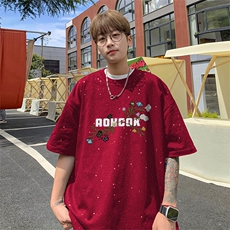 可48小时发货支持抖音得物来样二开美式满天星亮片短袖T恤MTX724，男装T恤，电商A486