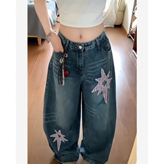 复古弯刀牛仔裤女2025夏季新款宽松百搭直筒阔腿裤子N7853，男装牛仔裤，星座1116A（原606A-3）