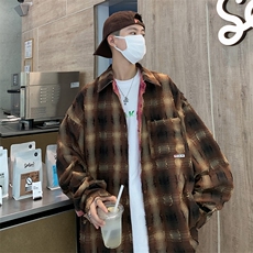 E03P70青年男生休闲格子衬衫双面外套上衣港风青年男装，男装衬衫，星座512-6