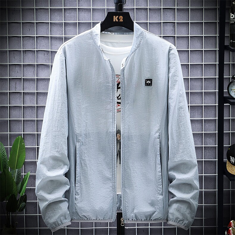 夏季防晒衣男平铺薄夹克外套蜜蜂立领透气风衣挂拍灰色676图片