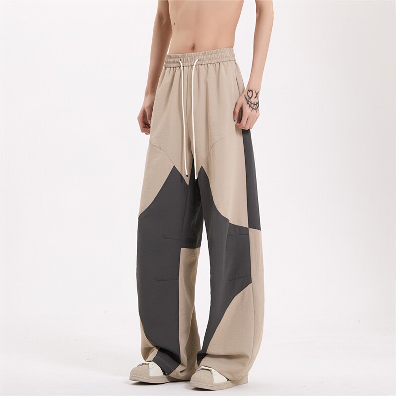 2025春夏高级感面料垂坠感阔腿弯刀拼色裤男宽松直筒长裤2503-P45，男装休闲裤，电商C305A