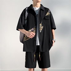 1小熊短袖衬衫男+短裤大码情侣套装92%聚酯纤维8%氨纶TZ77057P70，男装牛仔裤，星座226-2