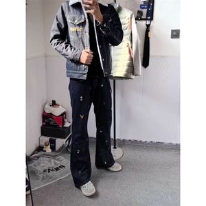 1506-1/K0801/P59个性字母牛仔裤嘻哈ins潮高街潮流痞帅长裤男女图片