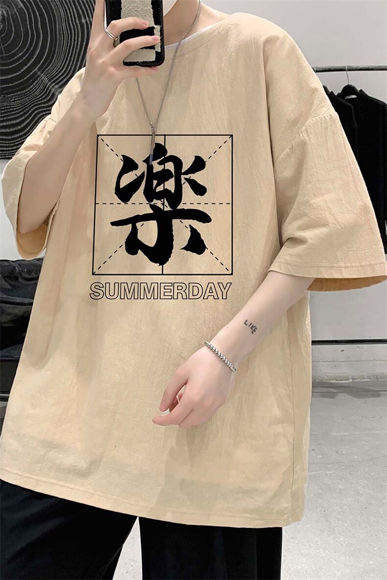 YT26197-P30亚短袖t恤男大码五分袖男宽松七分袖港风模特,男装T恤,电商A040