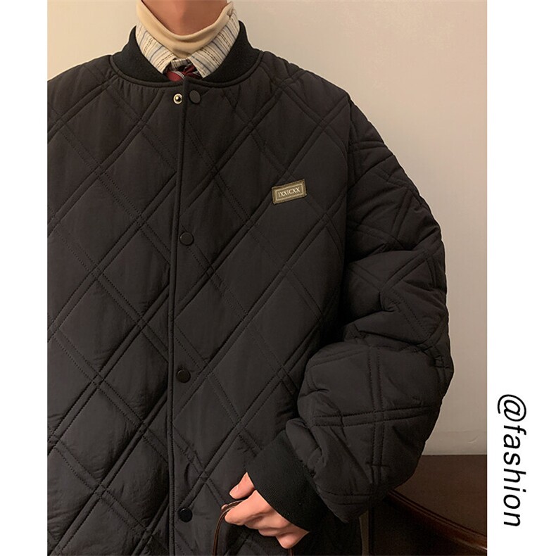 特批P90无差价冬美拉德风菱形格加棉加厚棒球服男棉衣保暖外套M51,男装棉衣,电商A001-1