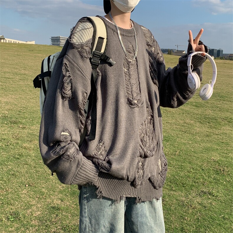 破洞毛衣男宽松潮流日系休闲开叉针织衫线衣外套外穿MY0724-P48,男装针织衫/毛衣,星座308B-1