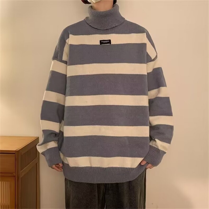 高领加厚鹿毛绒毛衣男冬款潮牌痞帅加厚条纹M5566-P50,男装针织衫/毛衣,星座1109-3