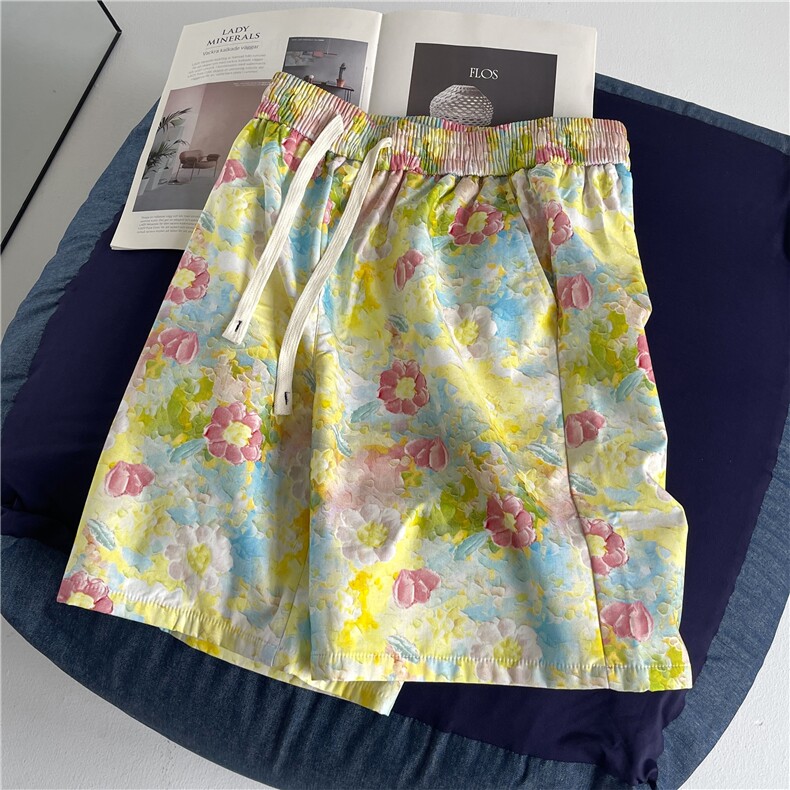 夏威夷油画风小花短裤，A061-AD01611-特P30-平铺图，男装牛仔裤，电商A061