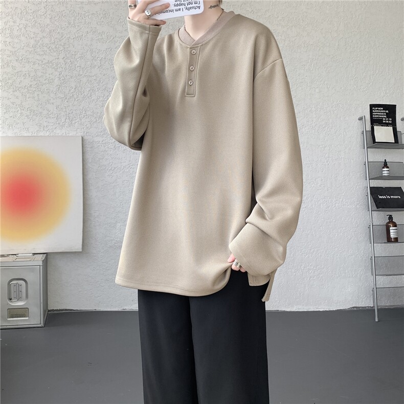 M-8XL亨利领长袖t恤特大码简约内搭打底衫重磅卫衣外套TX3103/P45图片