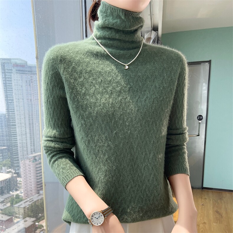 堆堆领镂空钩花100%纯羊毛衫女高领针织衫长袖毛衣宽松打底羊绒衫,女装羊毛衫,美轩羊绒