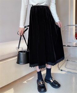 冬款丝绒伞裙松紧腰,其它,秀禾