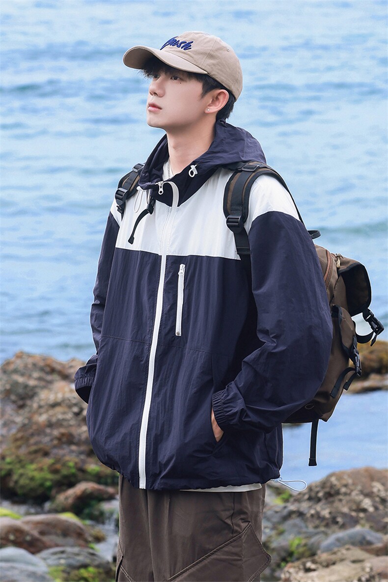 【UPF50+防晒服】X2381-TP40控价68夏季拼色外套连帽轻薄夹克男,男装夹克,电商A102-1