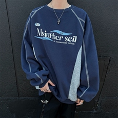 秋季美式小众情侣上衣oversize复古印花撞色圆领卫衣HW120P42，男装卫衣，星座1116-2