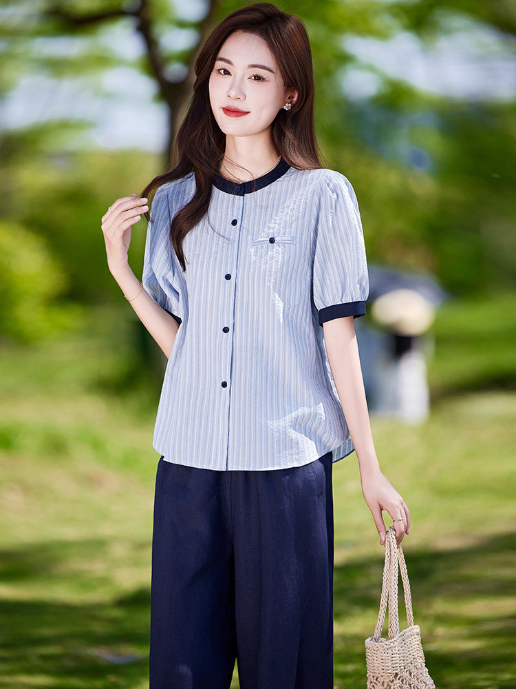 巨好看通勤气质套装女2025夏季新款时尚减龄短袖衬衫裤腿裤两件套,女装套装/套裙,靓衣阁