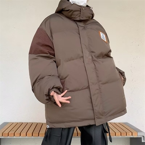 F116-P85 美式复古拼接设计灯芯绒棉服冬季潮牌保暖百搭连帽上衣图片