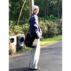 cleanfit美式飞行夹克棉服男春秋季短款潮牌藏青色复古刺绣棒球服图片