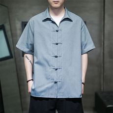 夏季大码宽松短袖上衣衬衫盘扣中袖衬衣风薄外套男C50/P55，男装T恤，电商A221A