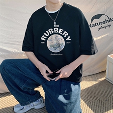 港风200g纯棉夏季新款休闲短袖T恤印花新潮T6014P25控38，男装T恤，电商A268A