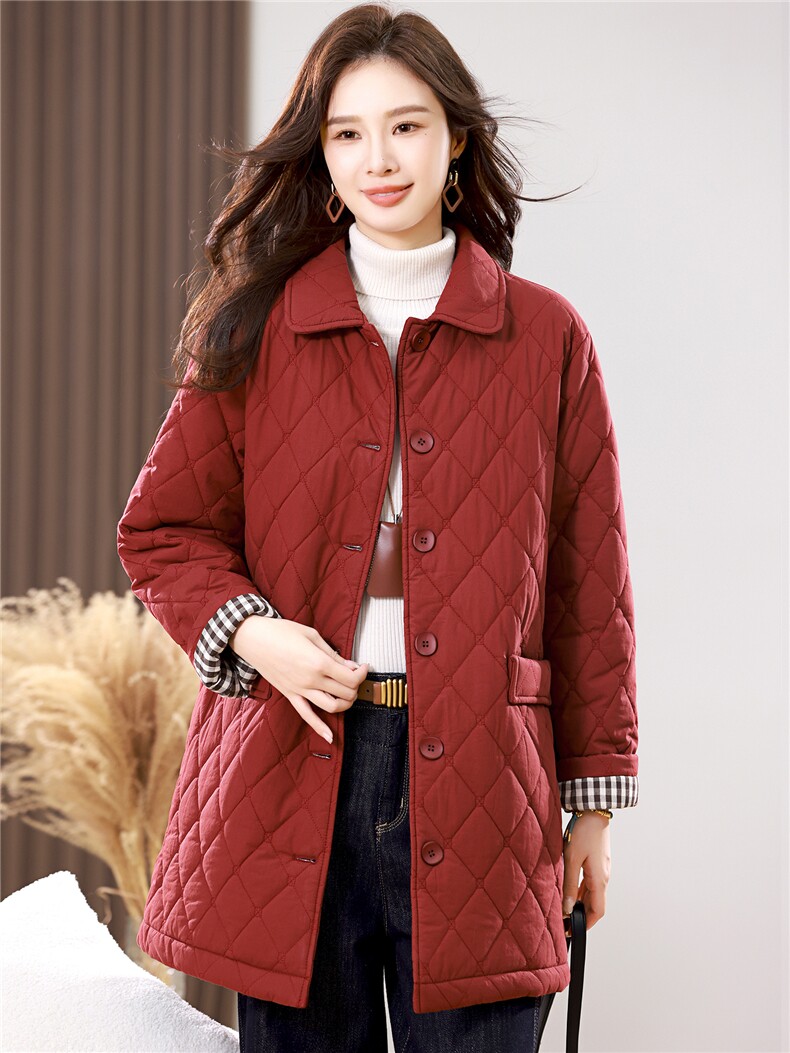 2025冬季时尚休闲夹棉加厚保暖舒适中长款棉服,女装棉衣/棉服,独衣靓