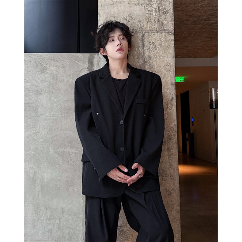 韩版休闲西装套装外套高级痞帅宽松韩版自带垫肩西服外套套装,男装西服,电商B319