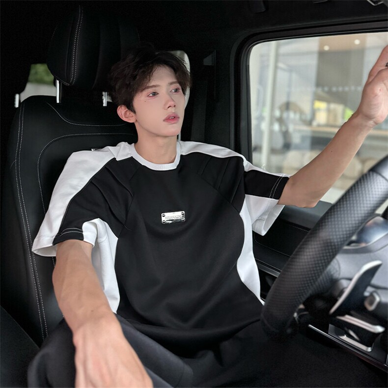 DX06-P58高质量拼接美式高街机车风短袖t恤设计感男装，男装T恤，星座807