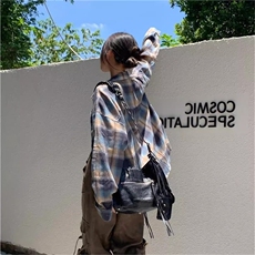 1403-P36美式复古格子衬衫2025秋季长袖休闲宽松港风潮流情侣装，男装T恤，电商B323A