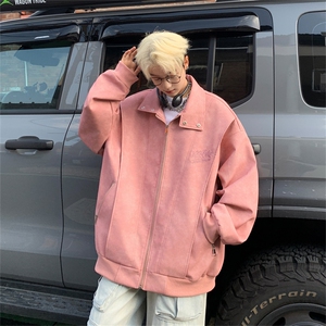 XJ416-特85控148 秋季PU皮衣外套男机车服字母刺绣大码宽松夹克图片
