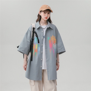 中性风新款美式夏季衬衫少女宽松潮流百搭衬衣外套S6205P35控48图片