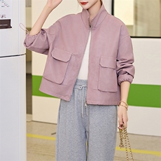 欧货立领皮衣外套女2025春秋新款小个子休闲宽松百搭机车夹克上衣，女装皮衣，美拉德工厂直营店