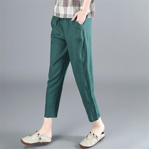 长期现货棉麻舒适时尚潮流裤子中腰夏秋季休闲气质九分裤哈伦裤潮,女装连体裤,涵誉