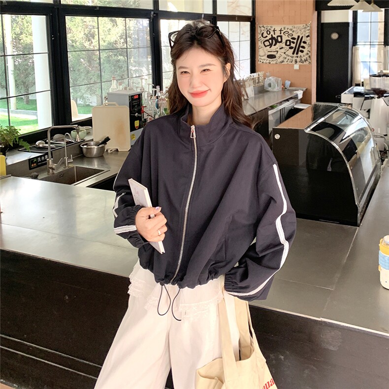 休闲蕾丝拼接黑色短外套女春秋2025新款小个子夹克上衣爆款高级感,女装短外套,浙宝193A