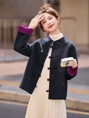 新中式复古盘扣羊毛外套2025年秋冬时髦小个子短款立领双面呢大衣，女装双面呢大衣，拾衣