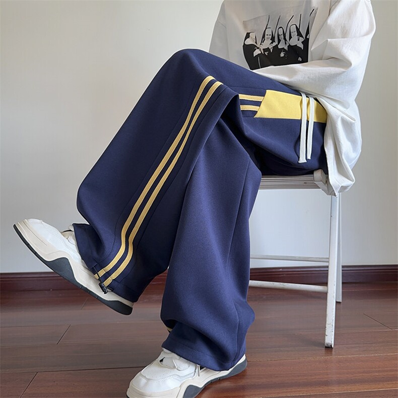 秋季新款美式潮流运动拼接条纹织带宽松卫裤B315-K159-特p40控78图片