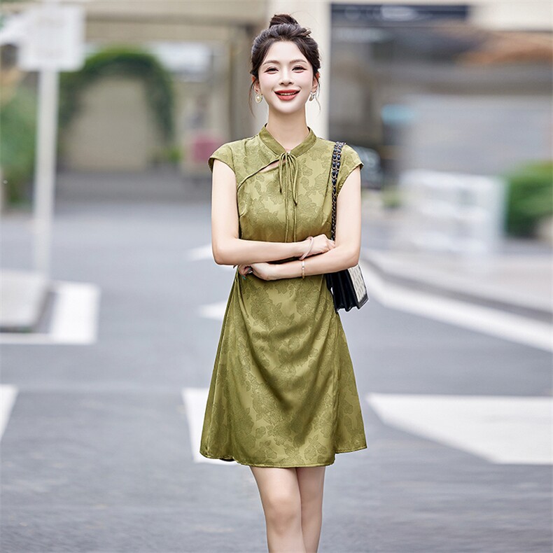 气质优雅新中式连衣裙女2025夏季新款修身显瘦高端精致改良旗袍裙,女装连衣裙,灵力轩