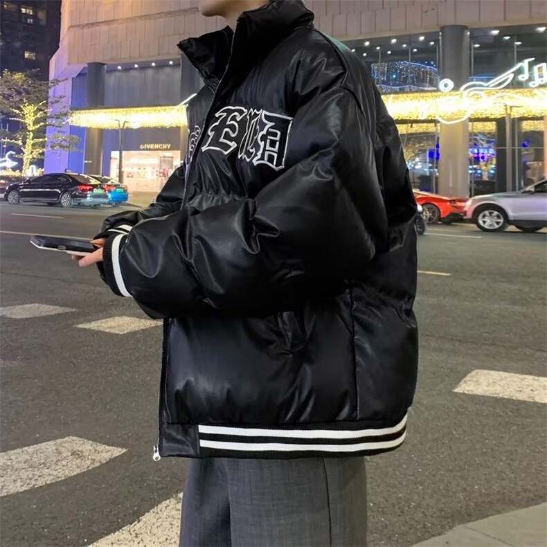 美式复古oversize棒球服PU皮帅气外套棉服GM35-P95,男装棉衣,星座1109-3