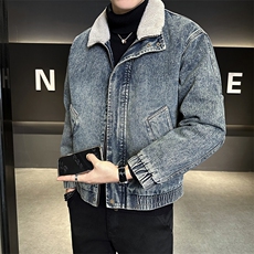 M-3XL9566-P175羊羔毛加绒加厚渐变色牛仔外套男，男装工装外套，电商B321-1