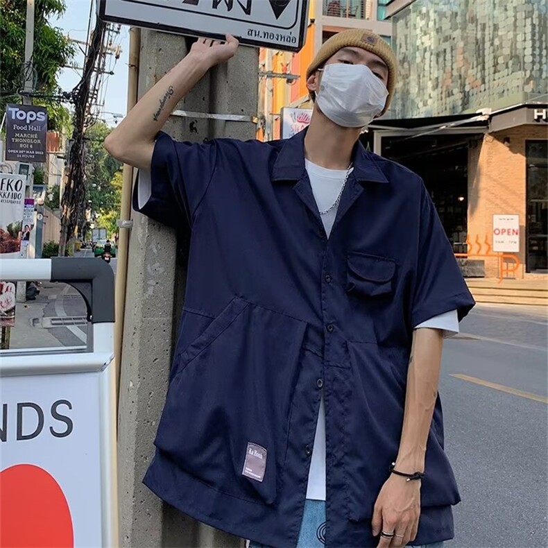 夏季日系cityboy多口袋工装短袖衬衫男潮牌宽松复古衬衣S228-P38,男装衬衫,星座1008