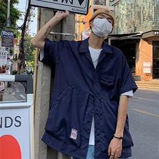 夏季日系cityboy多口袋工装短袖衬衫男潮牌宽松复古衬衣S228-P38，男装衬衫，星座1008