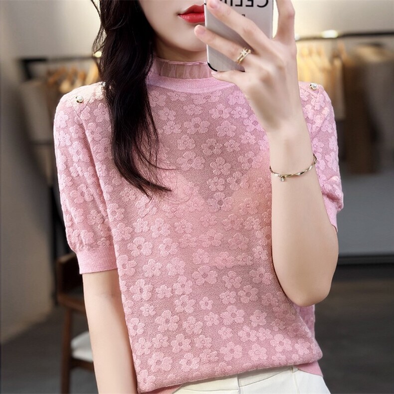 2025年夏季时尚百搭女士半高领短袖，女装T恤，森墨