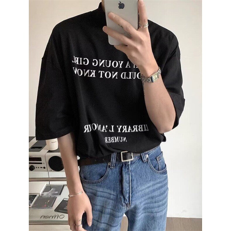 英文印花半高领短袖t恤男女夏季ins半袖修身韩版T恤上衣T004，男装T恤，星座1116A（原606A-3）