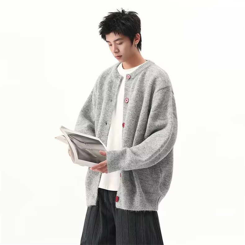 秋冬新款开衫毛衣美式复古休闲慵懒风针织衫男纯色外套M5811p58,男装针织衫/毛衣,电商D315