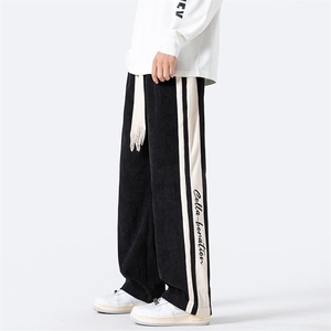 K8811 P50 光影墙 秋季美式灯芯绒裤子休闲裤撞色拼接大码直筒图片