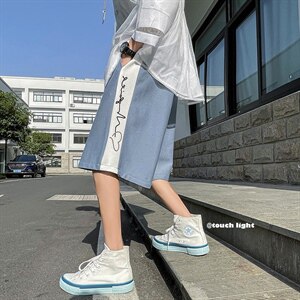 夏季条纹拼接短裤 宽松直筒五分裤DK619 XZ1004-1 P28 控38图片