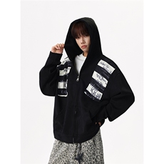 【现货】XZ1218WY184特价P52美式街头字母贴连帽卫衣开衫外套，女装短外套，星座1218（原611-3）