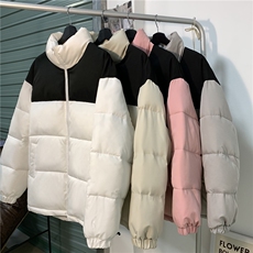 毛毯平铺拼接撞色保暖面包服立领情侣棉衣A247-MY250特批50，男装棉衣，电商A247