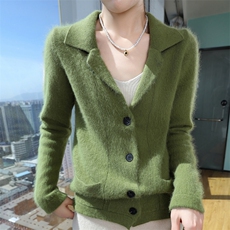 秋冬季新款舒适时尚百搭加厚西装领貂绒衫，女装针织衫/毛衣，冬贝尔貂绒