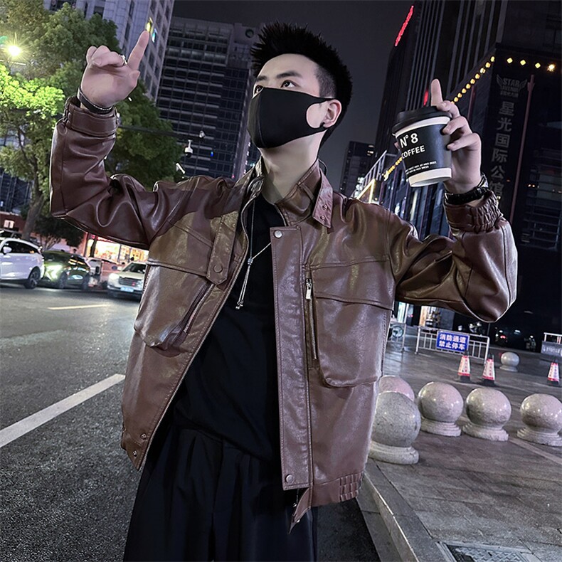 男士皮衣外套2025秋季新款设计感立领皮夹克外套P8808-P128,男装夹克,电商A368