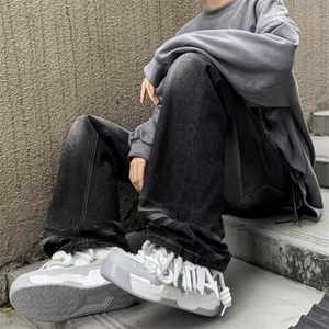 美式高街牛仔裤男韩版潮流直筒帅2024冬季ins宽松长裤RK1334-P40图片