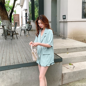 现货 19夏新款2色薄款防晒小西装裙裤3件套8218-Y95图片